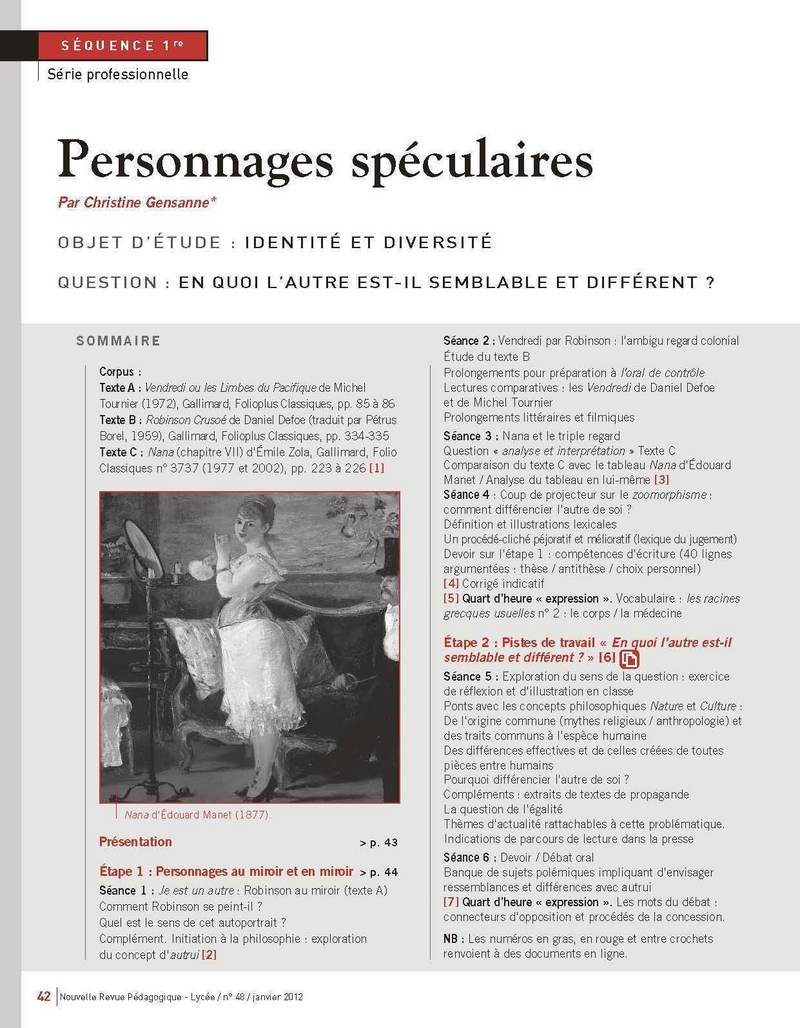 NRP Lycée – Séquence Bac Pro 1re – Les personnages spéculaires – Janvier 2012 (Format PDF)