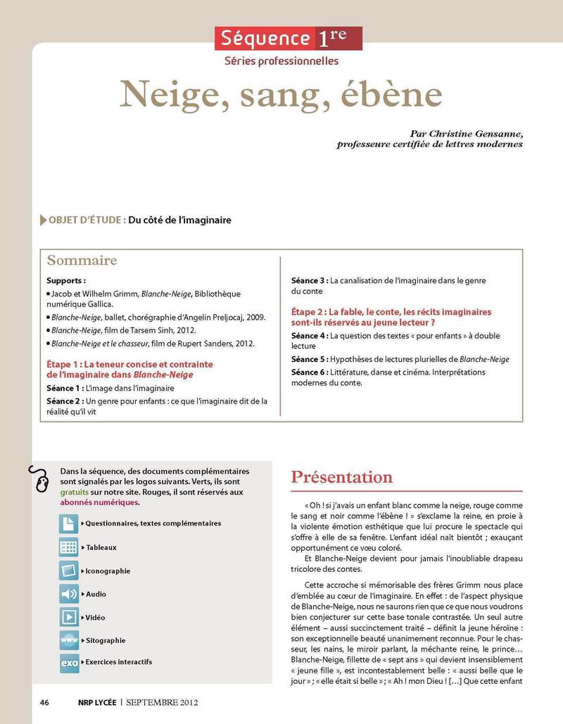 NRP Lycée – Séquence Bac Pro 1ère – Neige, sang, ébène – Septembre 2012 (Format PDF)
